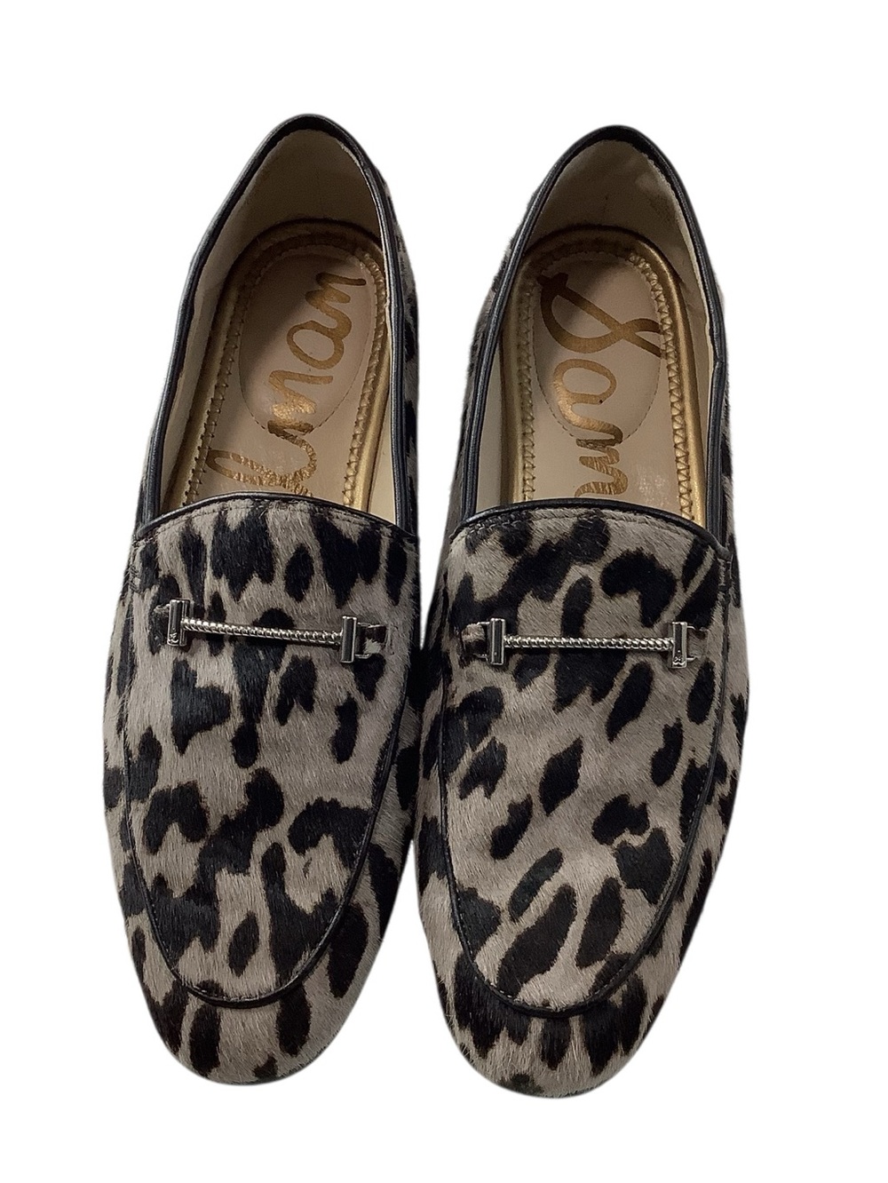 Sam Edelman Leopard Print Calf Hair Loafers with Silver Horse-bit Detail Sz 7.5